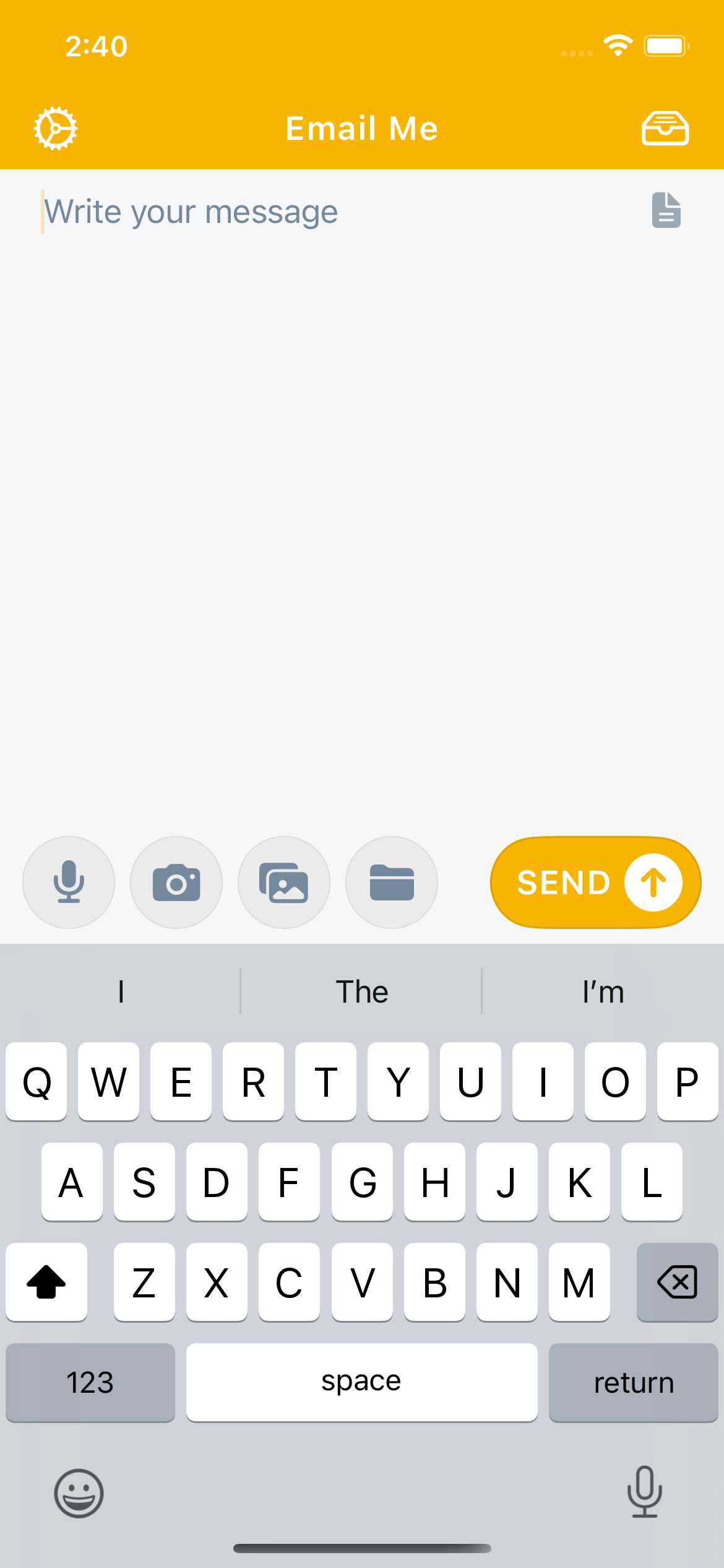 Email Me app interface for sending quick emails fast