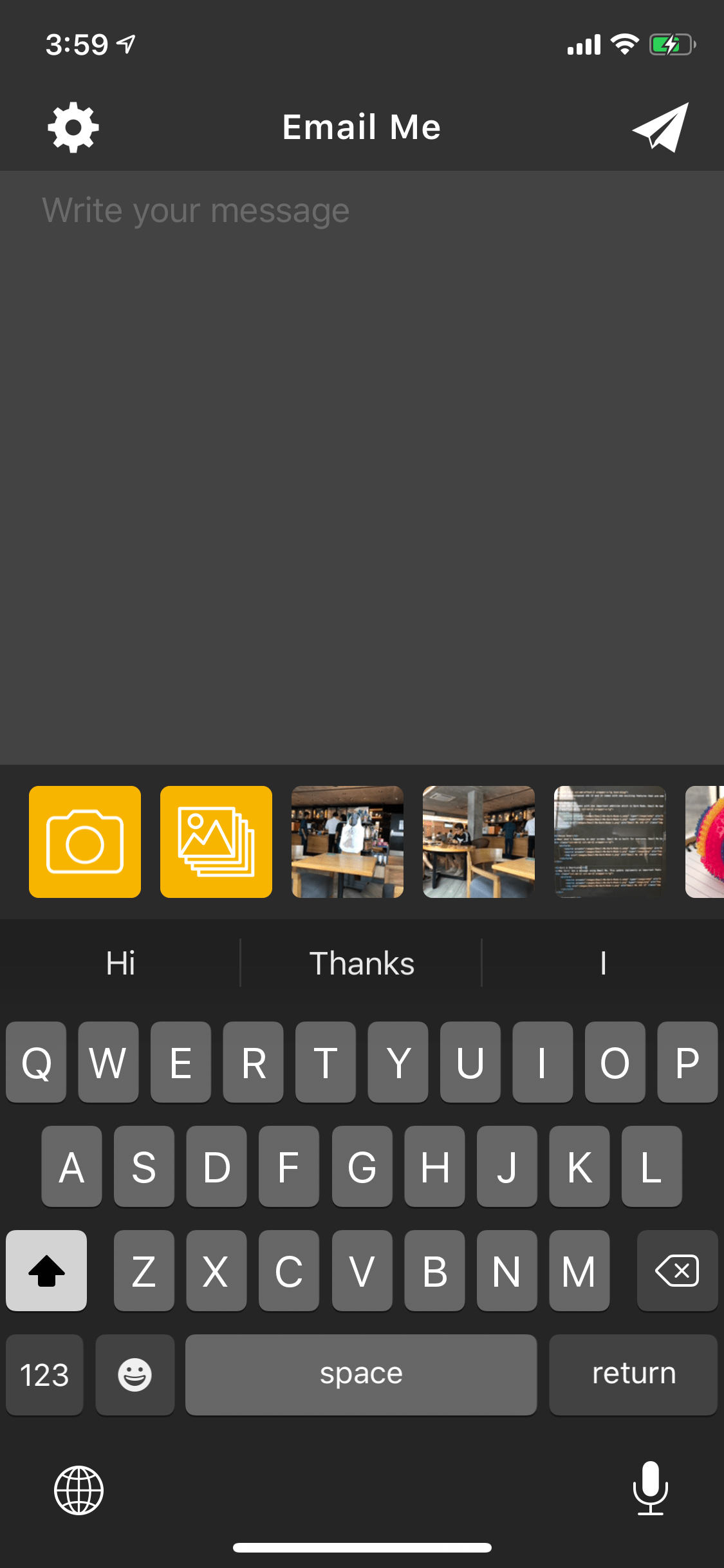 Email Me App Dark Mode interface on iOS 13 showing automatic theme switching between light and dark modes