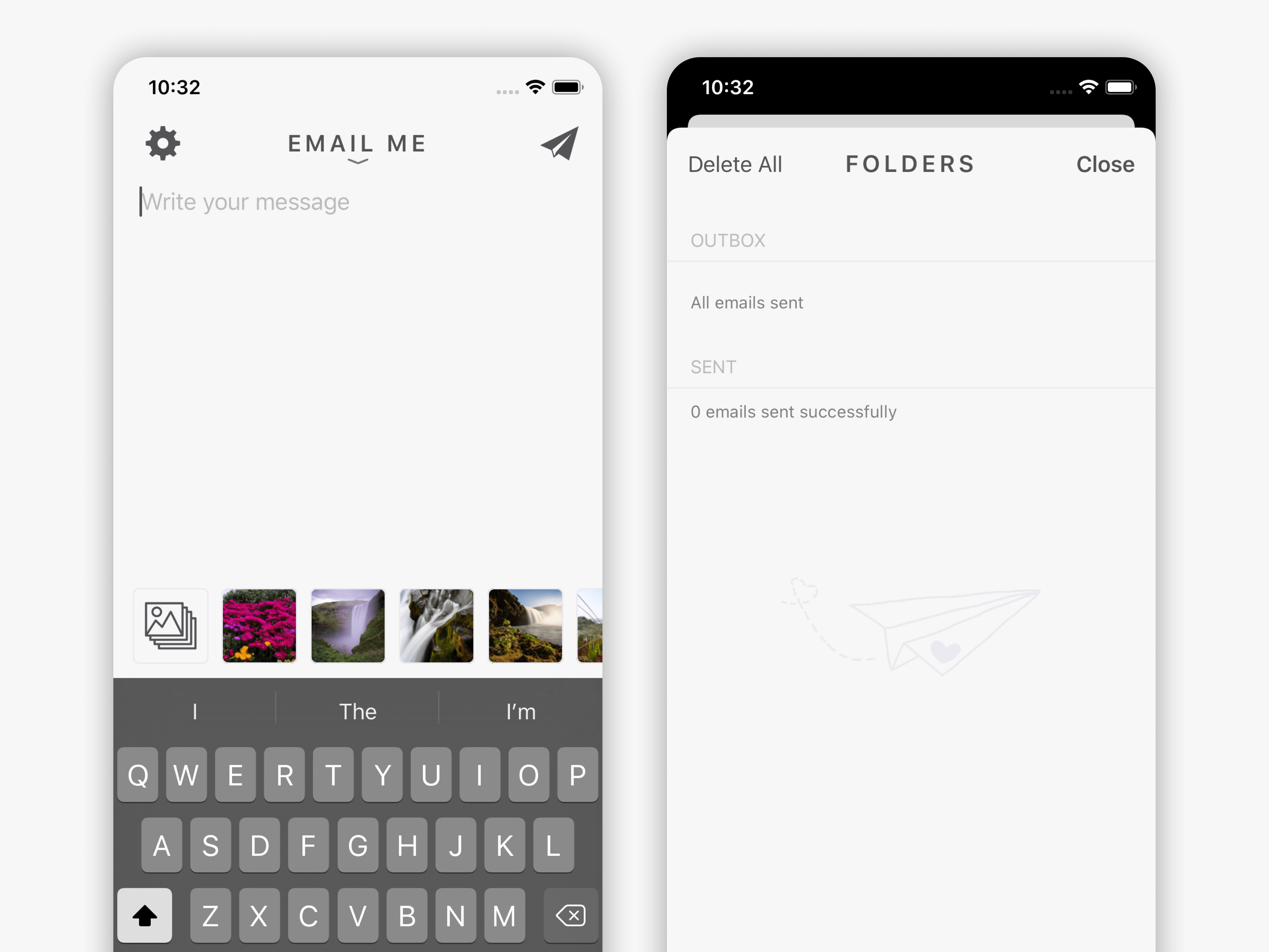 Email Me App Folders detail view displaying note management options including edit delete and resend capabilities