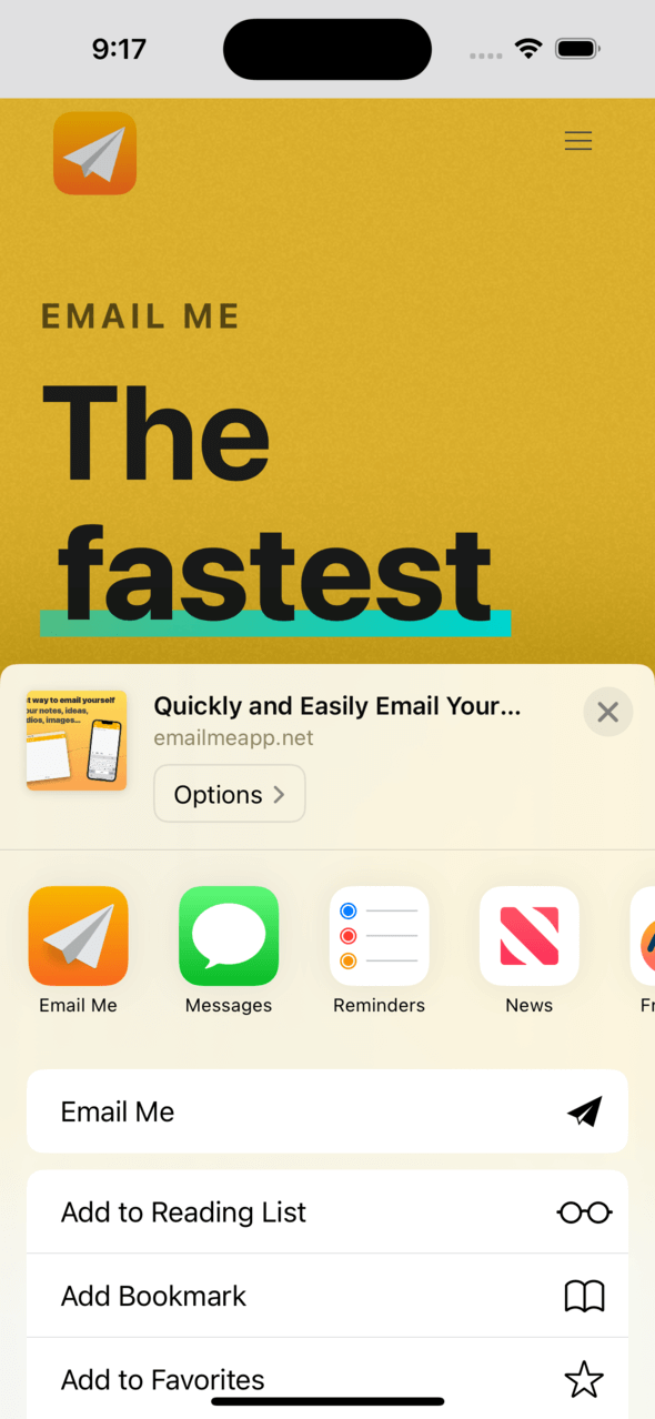 Email Me App zum iOS Share Sheet hinzufügen